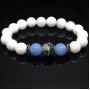 Браслет із натурального каменю нефрит білий та блакитний агат