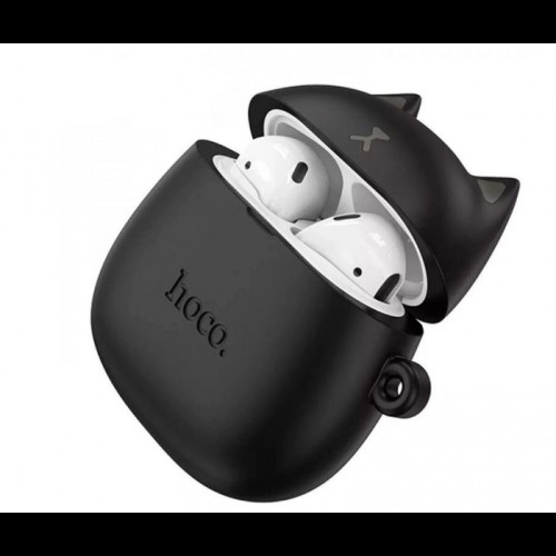 Беспроводные наушники вкладыши в кейсе HOCO EW45 + силиконовый кейс Кот Черный