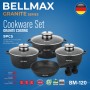 Набор кухонной посуды Bellmax BM-120 Черный из литого алюминия с гранитным покрытием, 9 предметов