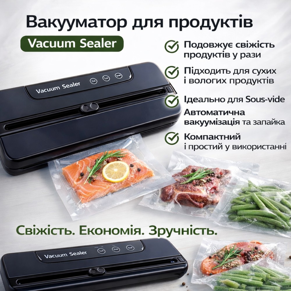 Вакууматор побутовий для харчових продуктів Vacuum Sealer LY-1122 110 W 60 кПа вакуумний пакувальник автоматичний