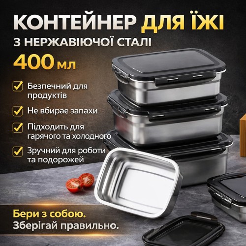 Термоланчбокс для їжі з неіржавкої сталі 400 мл 20687-11 — Герметичний харчовий контейнер для обідів
