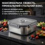 Контейнер харчовий із неіржавкої сталі з герметичною кришкою 1800 мл 20687-14, сірий, квадратний