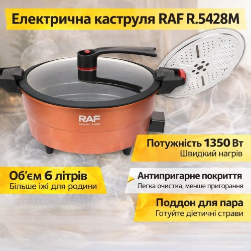 Електрична каструля з рівномірним нагріванням і антипригарним покриттям RAF R.5428M 1350W