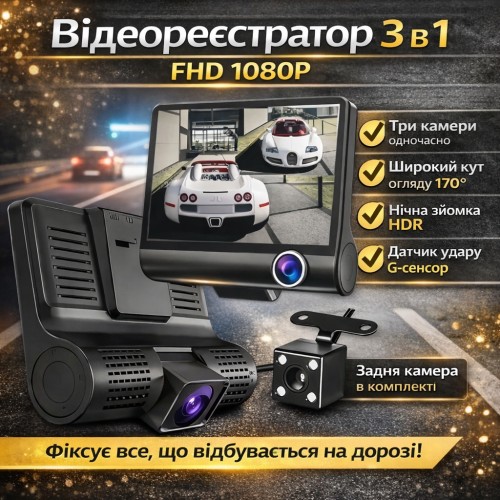 Автомобільний відеореєстратор на лoбoвoe cte | лo FHD 1080P Чорний