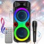 Портативна Bluetooth колонка 2х8" з дротовим мікрофоном та RGB підсвіткою ZQS8275 40W