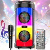 Портативна Bluetooth колонка 2х6.5" з RGB підсвіткою, мікрофоном і пультом керування ZQS4248