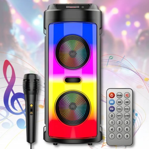 Портативна Bluetooth колонка 2х6.5" з RGB підсвіткою, мікрофоном і пультом керування ZQS4248