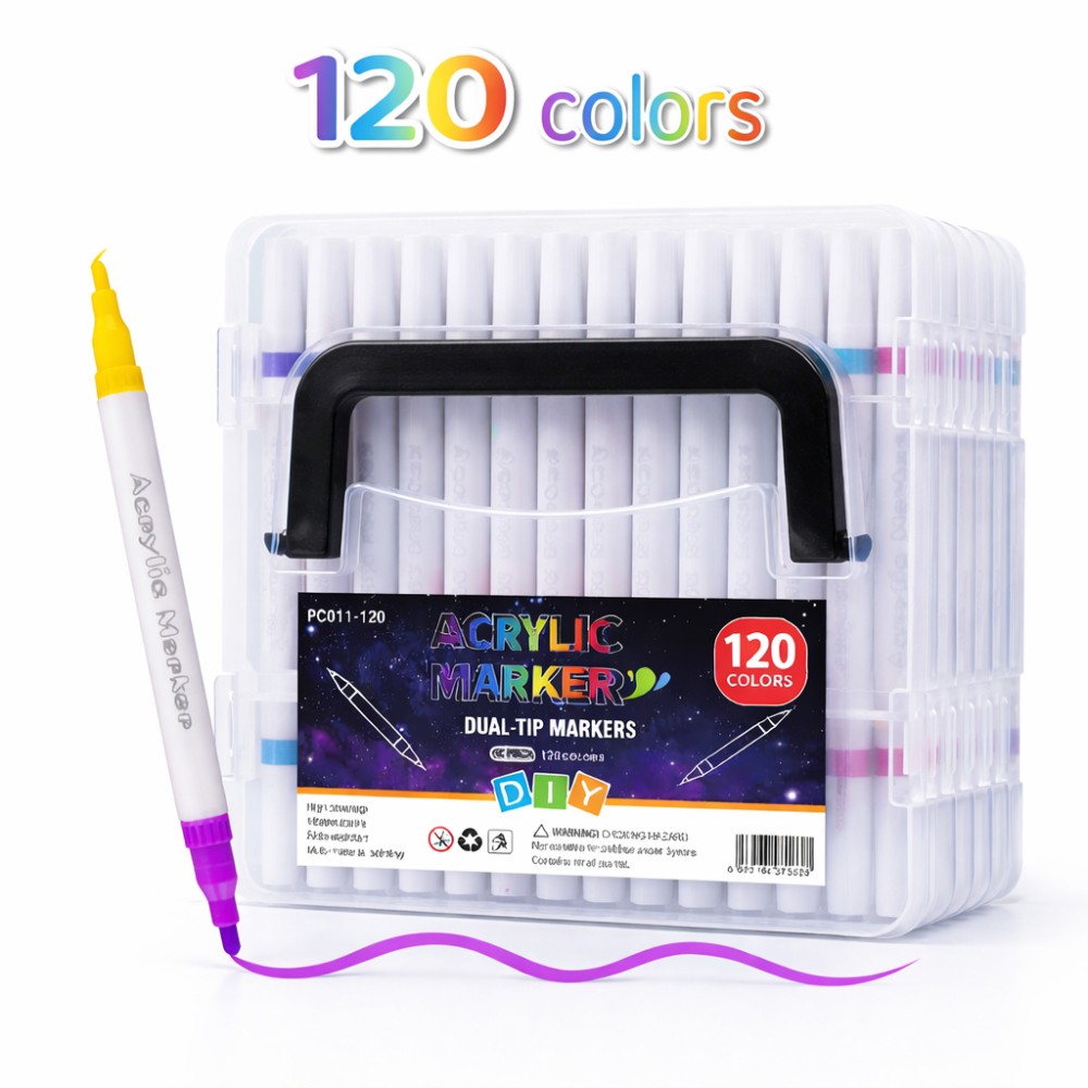 Набір двосторонніх акрилових маркерів для малювання (60 шт-120 кольору) Acrylic (MAP-06) у прозорому боксі. Дитячі маркери
