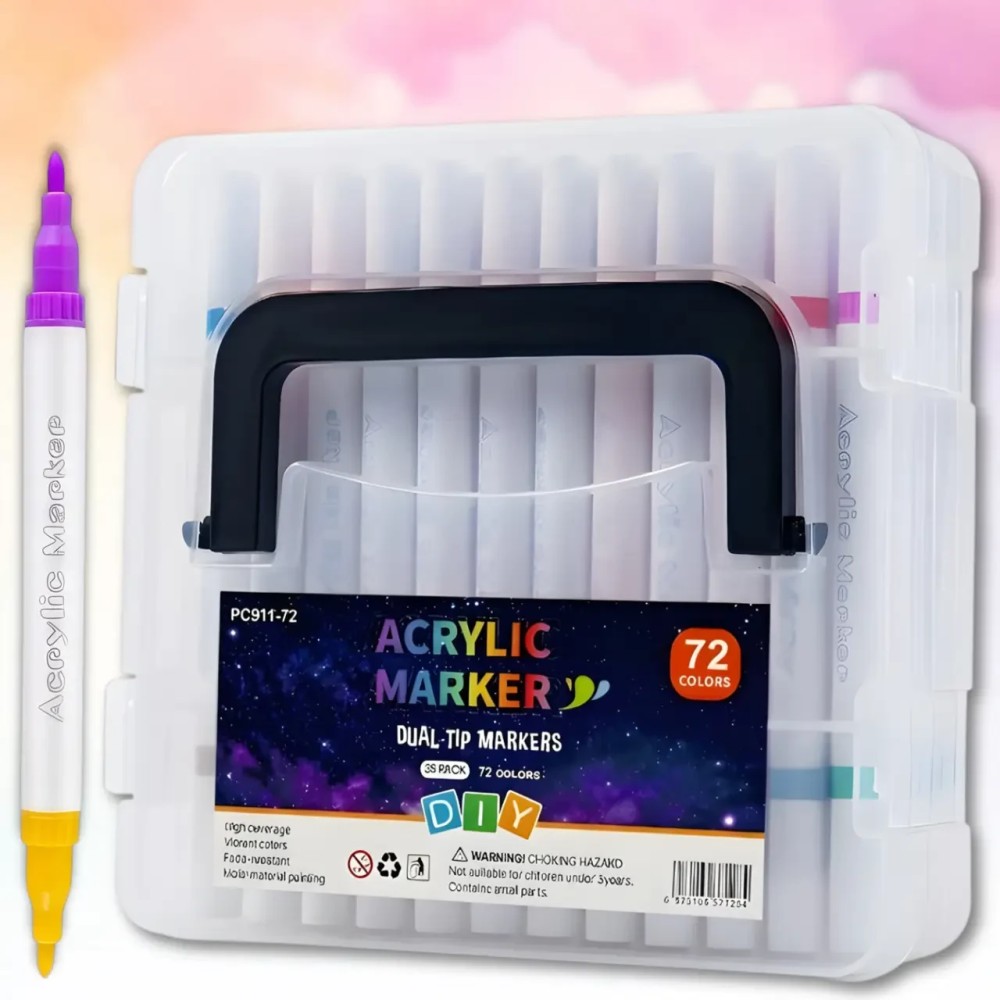 Набір двосторонніх акрилових маркерів MAP-08, 36 шт / 72 кольори, з пулевидним наконечником, у прозорому кейсі