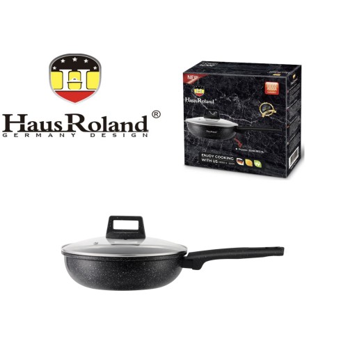 Сковорода Haus Roland HR167-5, 28 см, алюмінієва, 4,3 л, з кришкою. Чорний (HR167-5)