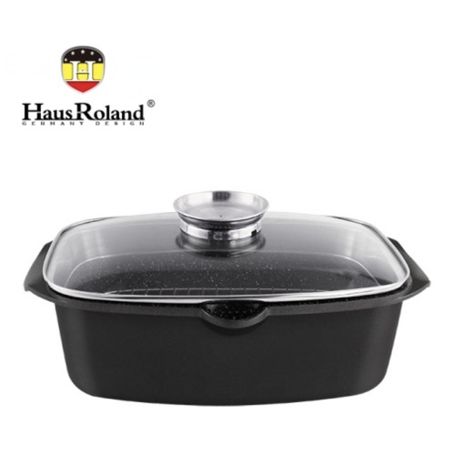 Сковорода-смаження Haus Roland HR145-1, 32 см, алюмінієва, 7,6 л, з кришкою. Чорний (HR145-1)