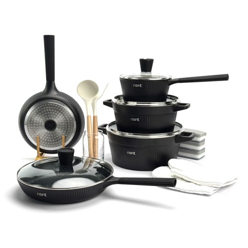 Набір посуду OSFE YD-16, 16 предметів з алюмінію. Чорний 