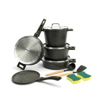 Набор посуды UAKEEN VK-6, 12 предметов из литого алюминия. Зелёный (VK-6 green)