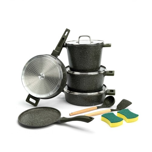 Набір посуду UAKEEN VK-6, 12 предметів із литого алюмінію. Зелений (VK-6 green)