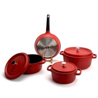 Набор посуды UAKEEN VK-21, 7 предметов из литого алюминия. Красный матовый (VK-21)