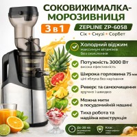 Соковижималка-морозник 3 в 1 Zepline ZP-6058, 3000 Вт — холодний віджим, смузі, сорбет