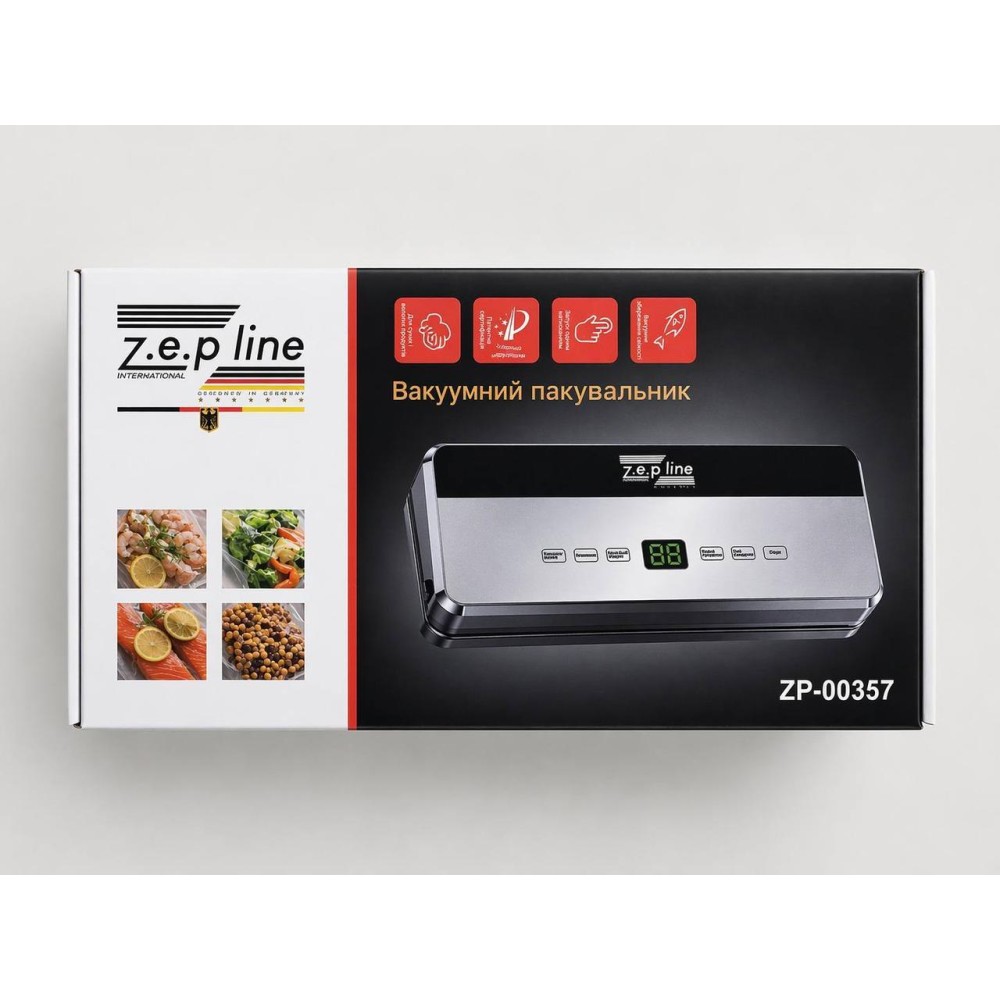 Вакууматор Zepline ZP-00357 для герметичного пакування продуктів із комплектом пакетів