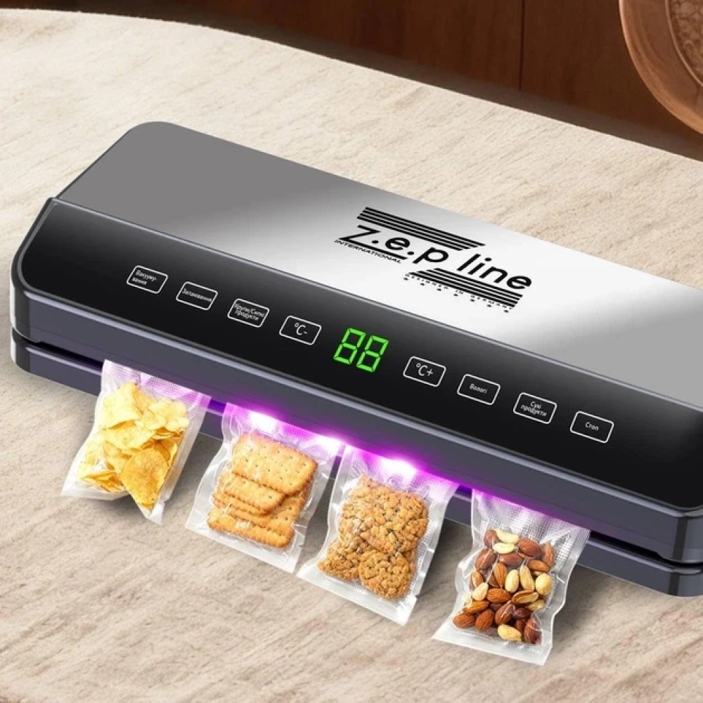 Вакуумний пакувальник для харчових продуктів 200Вт Zepline ZP-00359 Побутовий автоматичний вакууматор з LED дисплеєм + 20 пакетів
