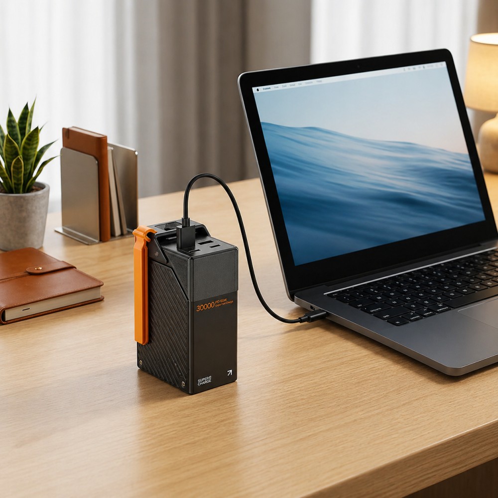 Повербанк TUGII Y365 30000 mAh 65W чорний із 2 USB, 2 Type-C та ремінцем для телефону й ноутбука