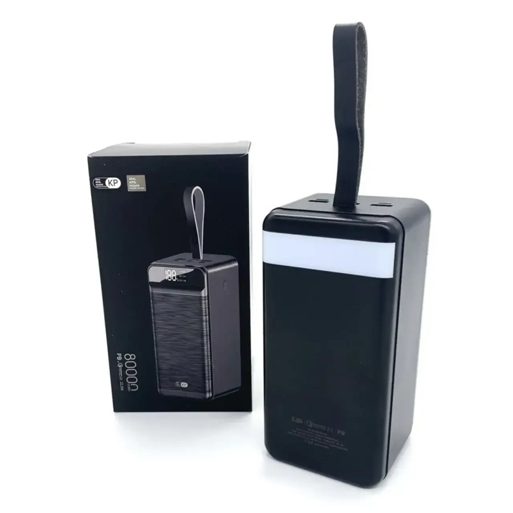 Портативний зарядний пристрій Power Bank з ліхтариком King Power PD-80 80000 mAh 3USB Type-C Lightning Чорний