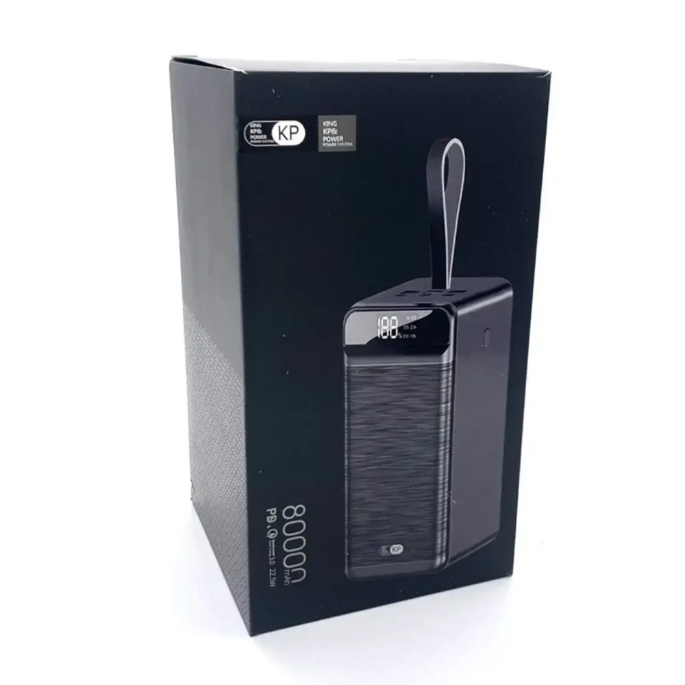 Портативний зарядний пристрій Power Bank з ліхтариком King Power PD-80 80000 mAh 3USB Type-C Lightning Чорний