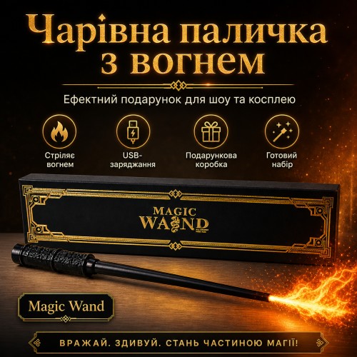 Магічна паличка  Черная Magic Wand — Подарунковий набір з USB-зарядкою й ефектним дизайном, що стріляє вогнем