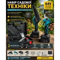 Набір садової техніки (акумуляторний секатор та ланцюгова пилка), 64V, 2 акумулятори, в кейсі CB-3998