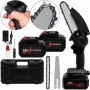 Акумуляторна ланцюгова мініпилка Electric Chain Saw 48 V 8" дюймів 20 см з 2 акумуляторами для обрізання гілок дерев у кейсі