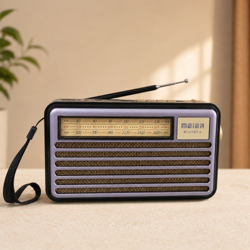 Портативний FM радіоприймач МЕІЕR М-521BT-S FM радіо програвач з флешкою USB на акумуляторі з сонячною батареєю