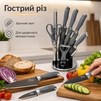 Набор кухонных ножей Zepline ZP-076 (9 предметов) с подставкой, Серый