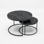 Набір журнальних столиків Solme Homepaketo 2 в 1 Marble Black, круглі кавові столики 75 см і 60 см із мармуровою стільницею
