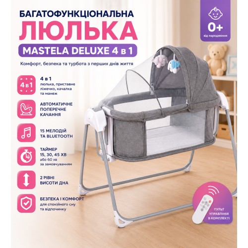 Багатофункціональна люлька Mastela Deluxe 4 в 1/ Комфортне безпечне дитяче ліжечко/для малюка з функцією гойдання