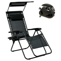 Садове Крісло Шезлонг, до 120 кг, Складаний Шезлонг для Дачі Zero Gravity XXL (з підстакаником), чорний
