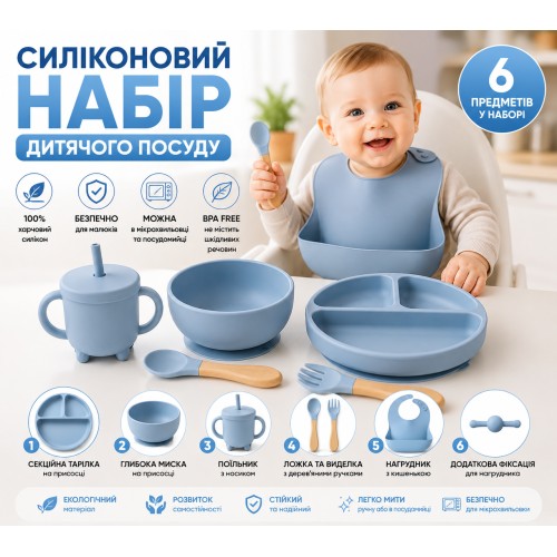 Набір дитячого посуду із 6 предметів блакитний 26X-34