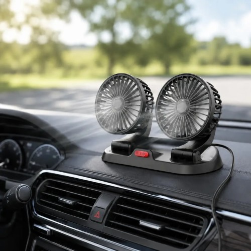 Автомобільний подвійний вентилятор Vehicle Fan X666 від прикурювача з двома поворотними головками