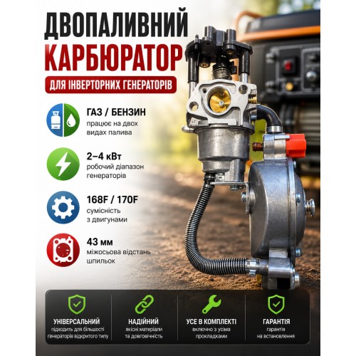 Карбюратор газовий редуктор для інверторного генератора відкритого типу 3-4 квт газ/бензин