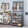 Підлогова вішалка-органайзер NEW Simple Floor Clothes для одягу та взуття з полицями та гачками, металева, чорна