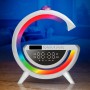 Настільна RGB лампа з колонкою, дискошаром та бездротовою зарядкою, BT 3402, Біла / Розумна лампа нічник / Смарт лампа