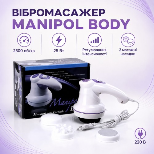 Антицелюлітний масажер Manipol Body LY-785 для тіла з насадками для всіх частин, Біла / Ручний масажер для тіла