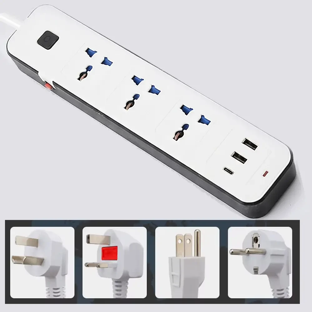 Мережевий подовжувач-розгалужувач 3 розетки з USB Type-C, 2м, WL-7, Білий / Подовжувач з USB портами / Мережевий фільтр