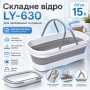 Складане силіконове відро для прибирання та прання Barrel LY-630 15 л із ручками та коліщатками, для широкої швабри, сіре