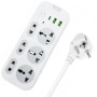 Мережевий фільтр подовжувач 2м, 2500Вт, 6×220В, 2хUSB, 1хType-C, WL-1, Білий / Мережевий подовжувач з вимикачем