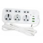 Мережевий фільтр подовжувач 2м, 2500Вт, 6×220В, 2хUSB, 1хType-C, WL-1, Білий / Мережевий подовжувач з вимикачем