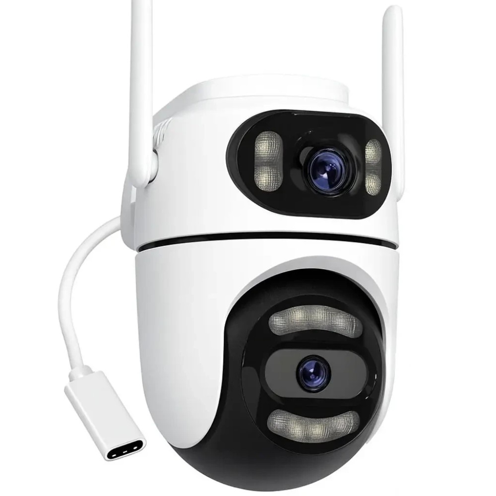 Вулична Wi-Fi камера на 2 об'єктиви, 8MP (від Type-C) Q2/Поворотна камера відеоспостереження/WiFi камера спостереження