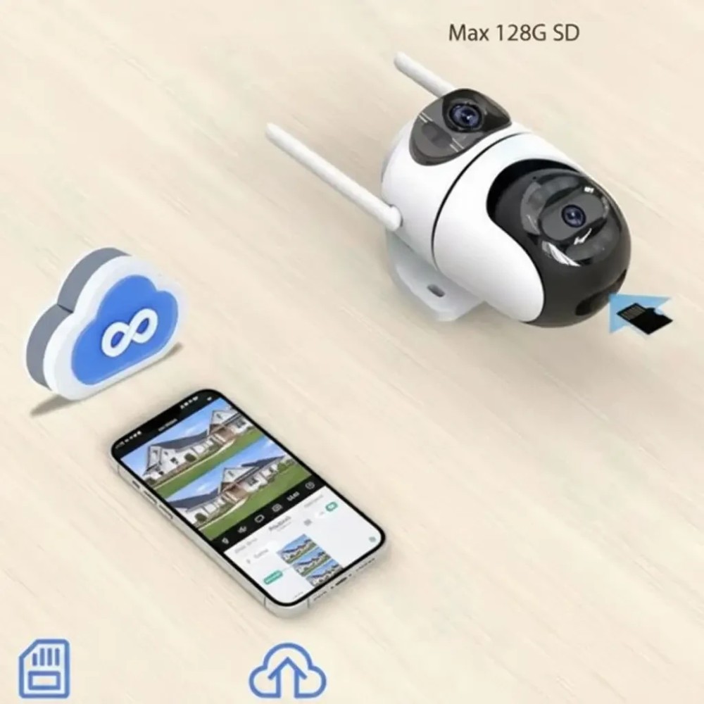 Вулична Wi-Fi камера на 2 об'єктиви, 8MP (від Type-C) Q2/Поворотна камера відеоспостереження/WiFi камера спостереження