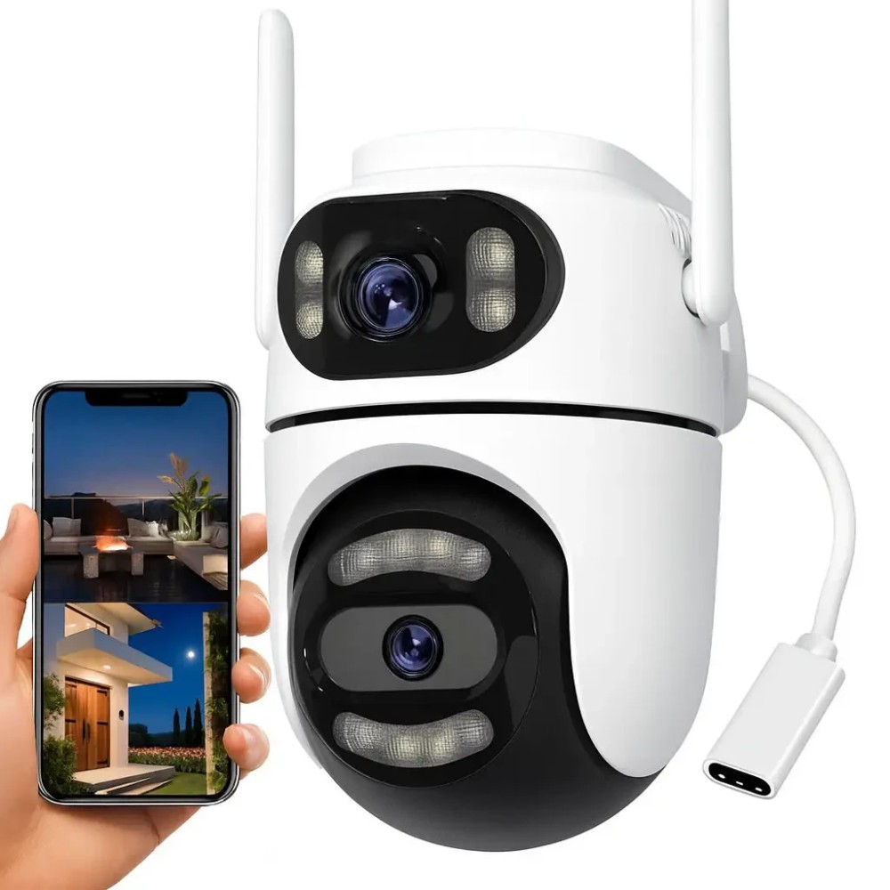 Вулична Wi-Fi камера на 2 об'єктиви, 8MP (від Type-C) Q2/Поворотна камера відеоспостереження/WiFi камера спостереження