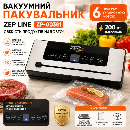 Вакуумний пакувальник Zepline ZP-00381 200 Вт із 6 програмами та LED-підсвіткою