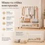 Напольная стойка-вешалка для одежды 60×35 см с перекладиной, боковыми крючками, корзиной, полкой для обуви и колесиками