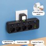 Мережевий фільтр — четверник із портами USB, Type-C і підсвіткою Cargar перехідник на 4 розетки з вимикачами, чорний