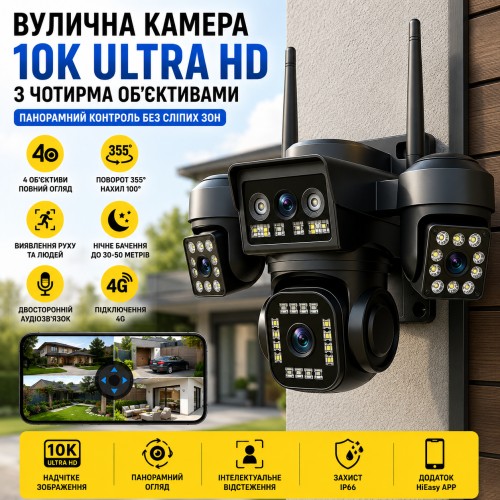 Поворотна вологозахисна 4G камера 4 лінзи/Поворотна камера V380 PRO